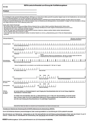 SEPA-Lastschriftmandat zum Einzug der Kraftfahrzeugsteuer